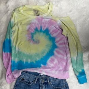 Chaser Tie-Dye Cold-Shoulder Pullover Sweatshirt - Pastel Multi